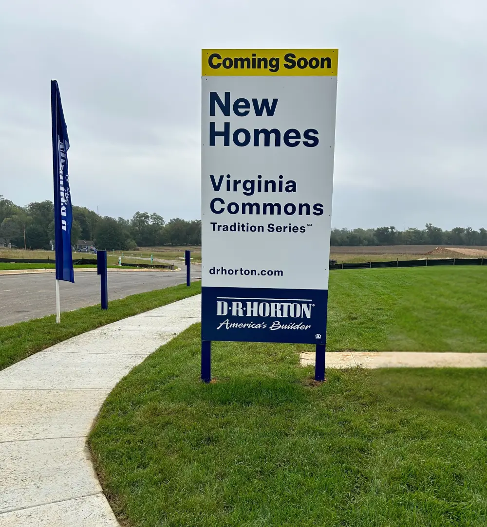 Sign announcing new homes coming soon at Virginia Commons.