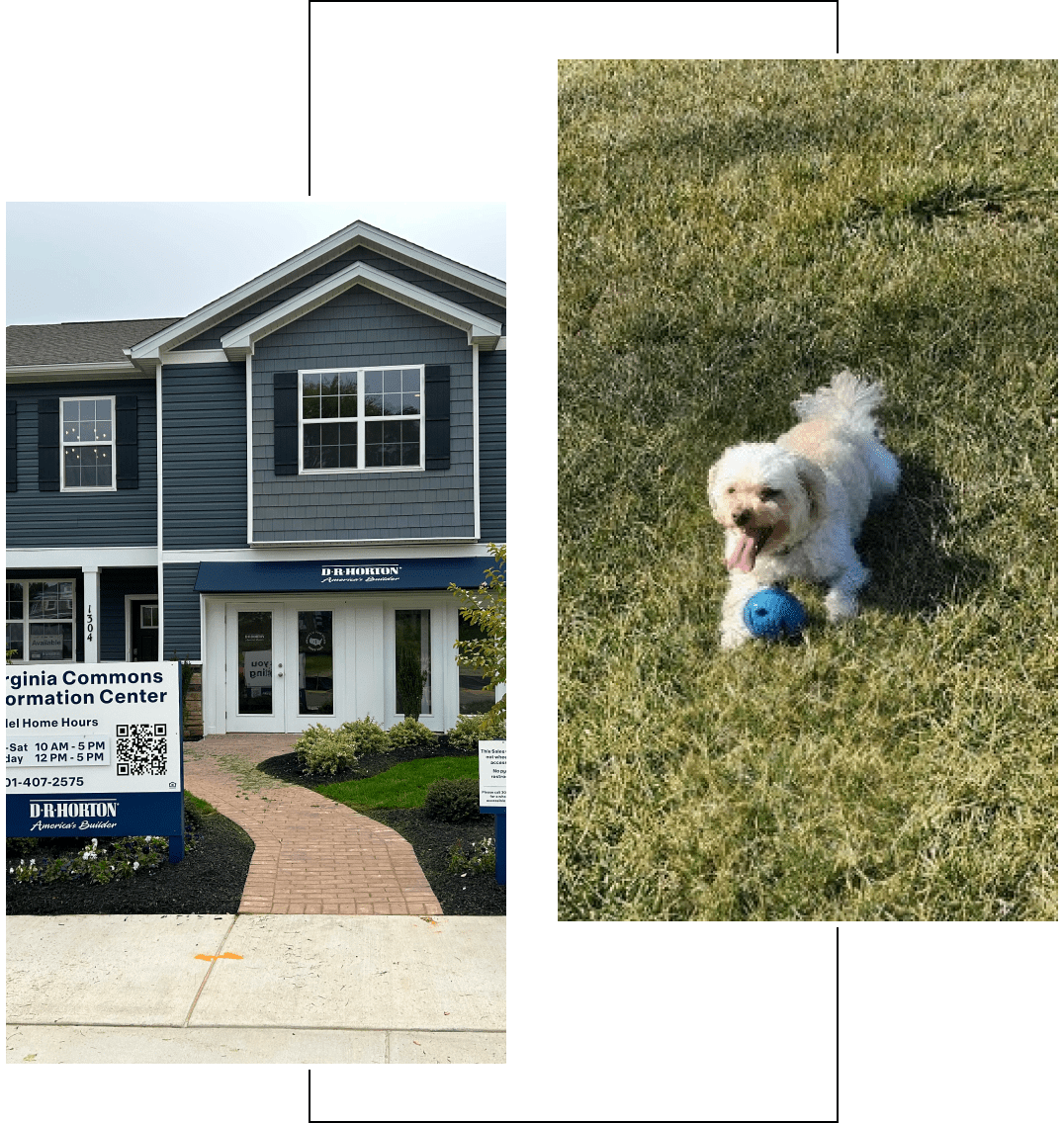 A dark blue house with white trim and a for sale sign in front.